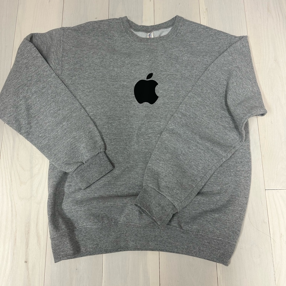 Jerzees Gray Crewneck Sweater with Apple Logo